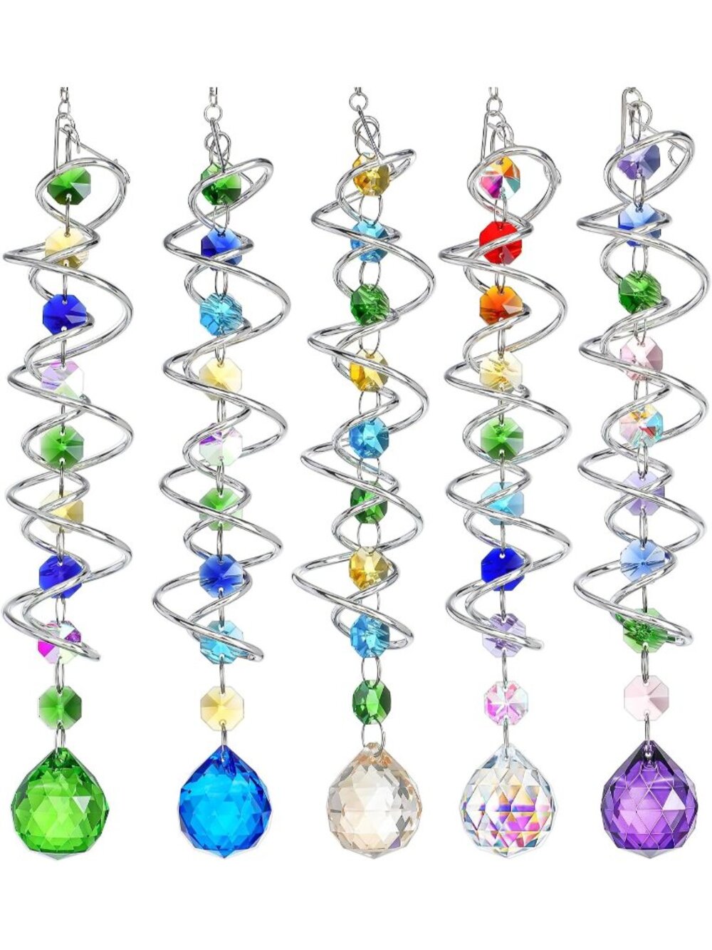 New 5 Pack Crystal Suncatcher Gazing Ball Spiral Wind Spinner Garden Decor